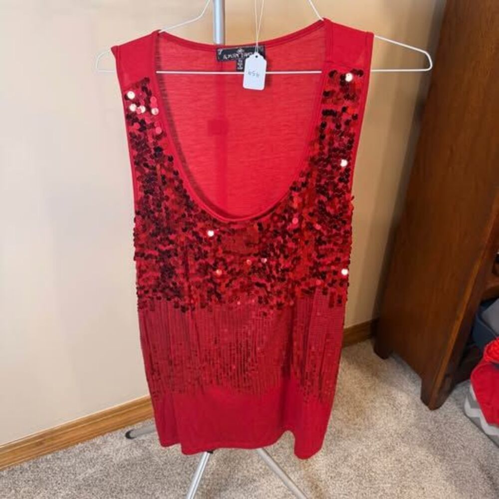 Almost Famous Red Sequin Tank Top Size 3X